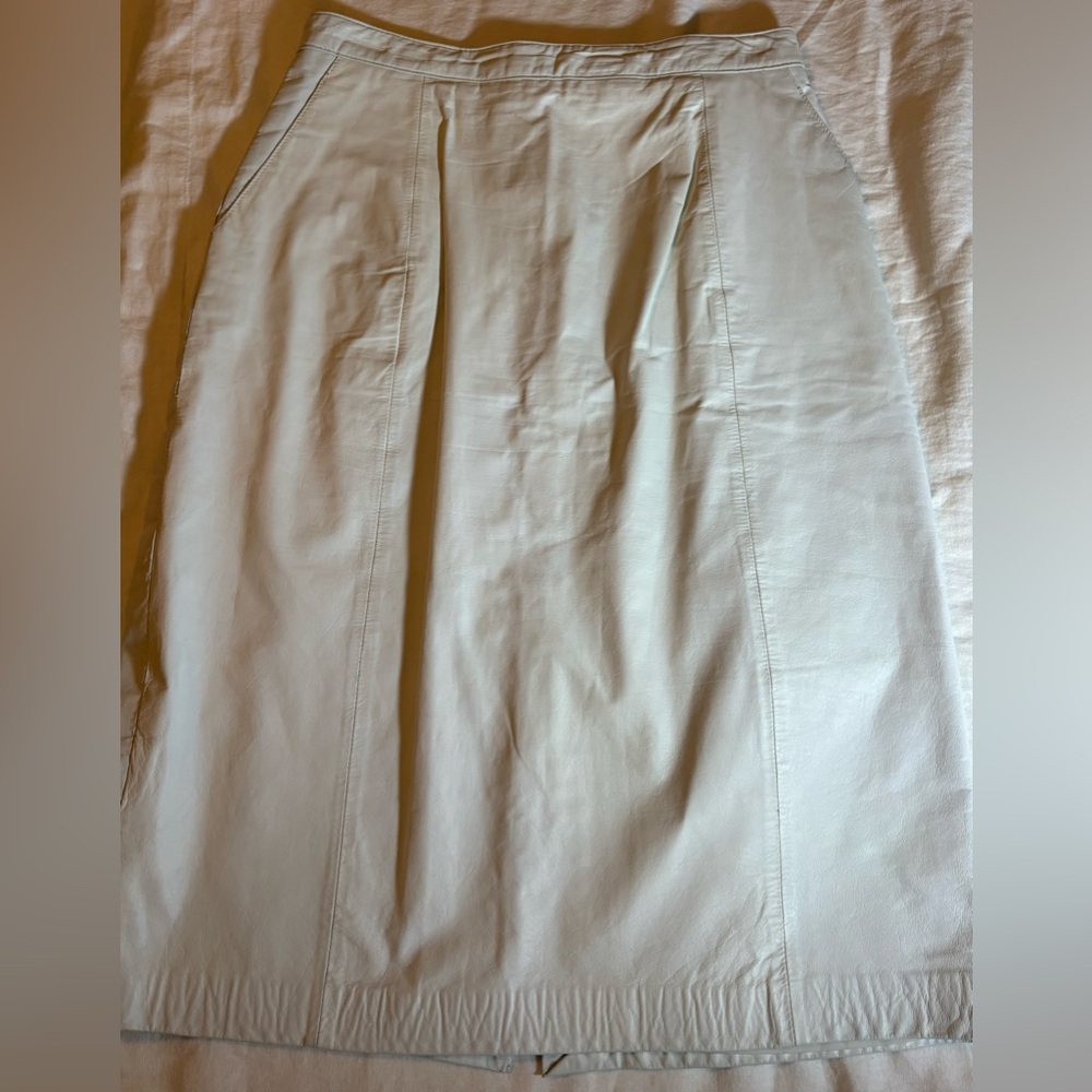 Vintage Berman's Leather Pencil Skirt, Cream/White Colored